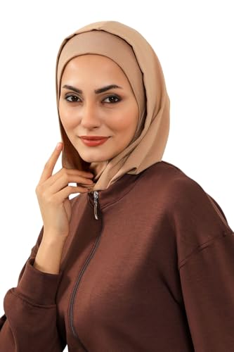 Aisha's Design Full Coverage%95 Cotton Bonnet for Women, Ready-to-Wear Hijab Bonnet Headscarf with Neck Coverage - color: Sand Brown