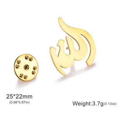 Dreamtimes Islamic Allah Ayatul Kursi Stainless Steel Brooch Pin for Men- Elegant Hijab Pin Muslim Women Jewelry Durable Quran Pendant for Prayer Gift for Eid & Ramadan - color: Gold-2