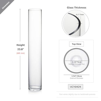 WGVI Quality Thick Weighted Tall Clear Cylinder Glass Vases, 4" W x 24" H, Flower Arrangement Floating Candle Holders Wedding Centerpieces Event Floral Container Tabletop Display Décor, 1 Piece - size: 4"x24"H