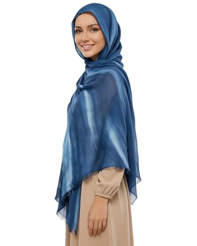 Women’s Gradient Tie Dye Hijab Scarf Soft Cotton Linen Headscarf Shawl Crinkle Printed Muslim Head Wrap - color: Color 4