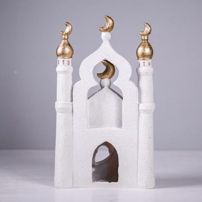 Ramadan Eid Home Decorations for Home 2025 Gold and White Mosque Tower Islamic Eid Mubarak decore - size: 6.3*2.36*10.63in