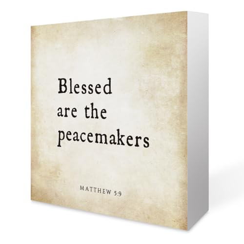 Inspirational Bible Verse Blessed Are The Peacemakers Wooden Box Sign Matthew 5:9 Rustic Scripture Wood Block Plaque Box Sign for Home Office Shelf Table Decoration, Christian Gift - color: Matthew 5:9