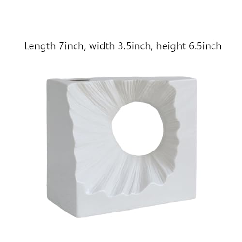 White Ceramic Decorative Vase, Square with Circular Cutout - color: White - Square Cutout Vase