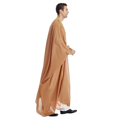 FYMNSI Men's Robe Muslim Clothes Kimono Loose Abaya Dresses Long Sleeve Embroidered Chiffon Kaftan Casual Formal Dubai Thobe - color: Camel, size: Medium