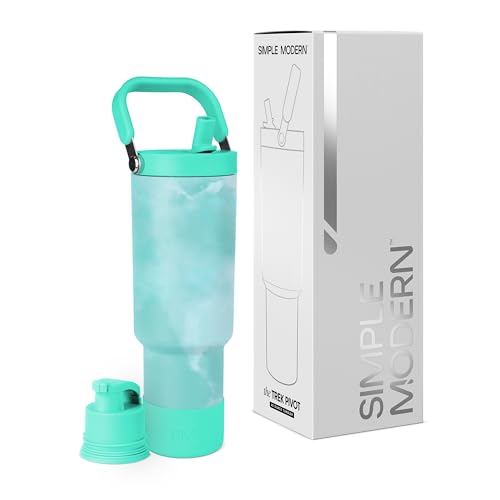 Simple Modern Tumbler with Handle, Water Jug | 40oz | Tie Dye | Trek Pivot Insulated Stainless Steel Water Bottle | Interchangeable Straw & Chug Lid, Cupholder Friendly | Ocean Tide - color: Pattern: Ocean Tide, size: 40 Ounces