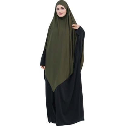 khalat Muslim Stretch Hijab Solid Color Full Cover Hijab for Women V-shaped Fashion Daily Prayer Hijab - color: Army Green