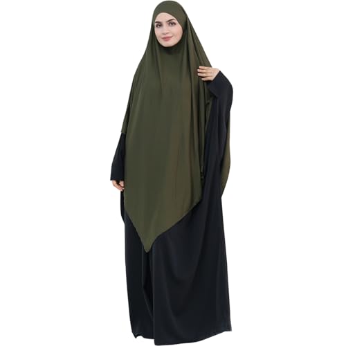 khalat Muslim Stretch Hijab Solid Color Full Cover Hijab for Women V-shaped Fashion Daily Prayer Hijab - color: Army Green