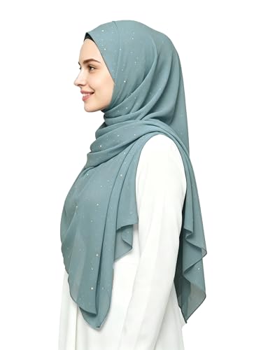Lina & Lily Sparkle Shimmer Gold Glitter Women's Chiffon Hijab Head Scarf Shawl Wrap Lightweight - color: Ice Blue
