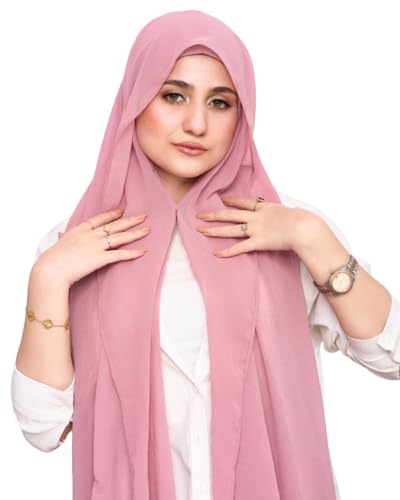 Instant Chiffon Hijab 3-in-1 with Built-in Magnets and Attached Match Undercap, Women Hijabs Set. - color: Pink