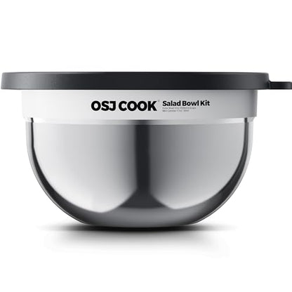 74oz Salad Bowl Kit with Lid & Tray, Scratch-Resistant 18/8 Stainless Steel Salad Bowls To Go For Lunch, Large Leak-Proof Container with 2 Condiment Canisters, Mirror - color: Mirror