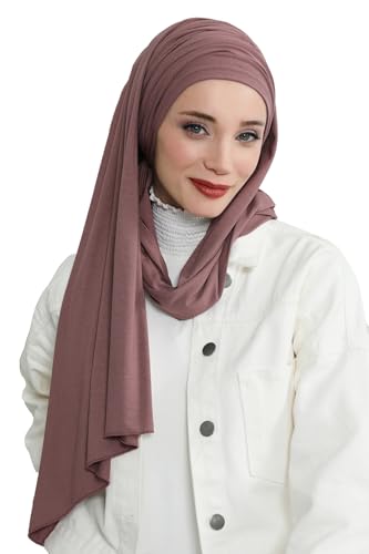 Aisha's Design Instant Hijab Scarves for Women, 95% Cotton Pretied Bonnet Turban Easy to Wear Cotton Headscarf - color: Dusty Rose
