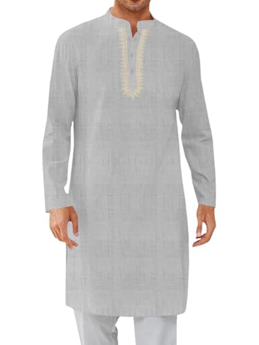 Yousify Mens Kaftan Thobe Casual Henley Shirts - color: Dark Grey, size: X-Large