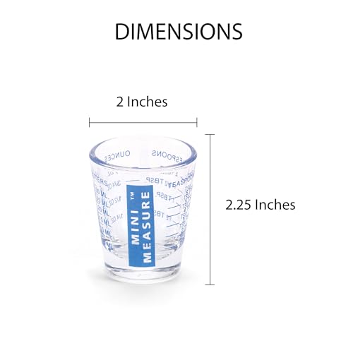 Kolder Mini Measure Heavy Glass, 20-Incremental Measurements Multi-Purpose Liquid and Dry Measuring Shot Glass, Red and Blue, Set of 2 - color: Red and Blue, size: Set of 2