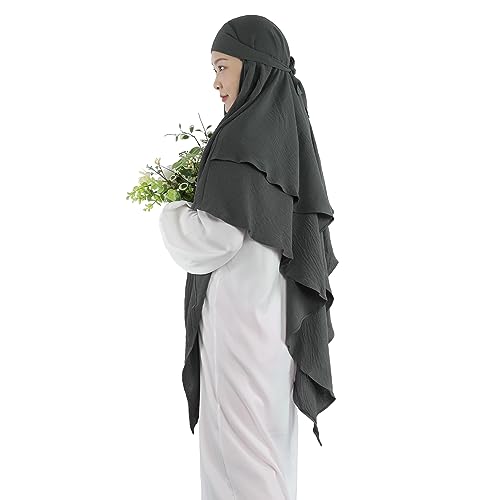 Khalat Muslim Prayer Hijab - 2 Layers Soft Breathable Islamic Dubai Women's Instant Long Hijab - color: Dark Gray