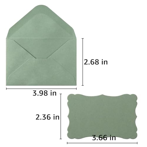 100 Pack Mini Envelopes with Blank Note Cards, Sage-Green | 4 x 2.7 Inches, Self-Adhesive, Small Business Card Size - color: Sage-Green