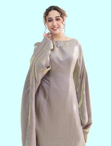 Dubai Bat Sleeve Dress Shiny Robe for Women Muslim 1pc Abaya Eid Prayer Clothes Soft Dubai Travel Party Dress Maxi Abaya - color: Coffee Pinka, size: Medium