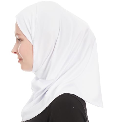 Plain Ready To Wear Amira Hijab for Women - Muslim Instant Amira Jersey Scarf – Soft Muslim One Piece Instant Hijab Headscarf - color: White