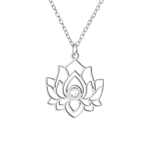 Dreamtimes Lotus Flower Charm Necklace for Women Yoga Lotus Protection Pendant Necklace Stainless Steel Inspirational Yoga Healing Unalome Symbol Amulet Buddha Yoga Jewelry - color: Silver
