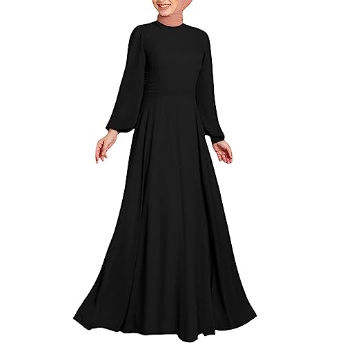 Muslim Prayer Dress Long Sleeve Loose Fit Maxi Dress Elegant Temperament Casual Wear Prayer Abaya Robe - color: 01#_black, size: XX-Large