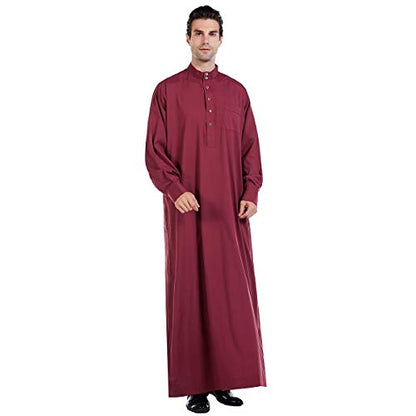 Lenmipot Men's Muslim Clothes Durable Kaftan Robe Dubai Long Gown Ethnic Clothes,1pc Soft Robe - color: B Wine, size: 3X-Large