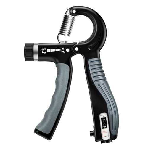 JTHEW Grip Strength Trainer - Adjustable Resistance 11-132lbs/5-60kg Hand Gripper & Forearm Strengthener Device with Smart Counter for Sports & Rehab (black grey, 5-50kg)
