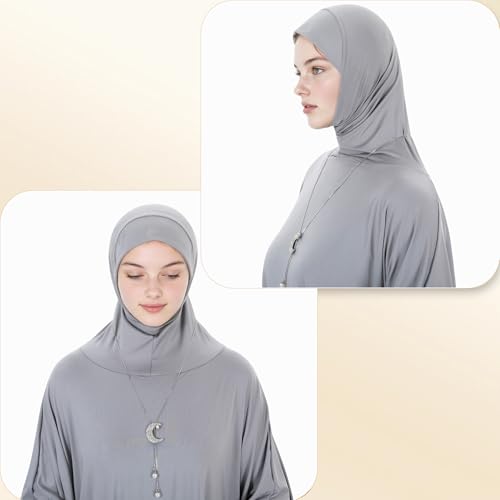 Muslim Abaya Dress for Women Highly Stretchy Batwing Hooded Prayer Hijab - color: Gray, size: X-Large