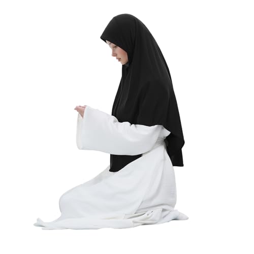 Instant Hijab 여성용 무슬림 부드럽고 신축성 있는 기도 히잡 이슬람 두바이 중동 단색 헤드스카프 - color: 블랙.