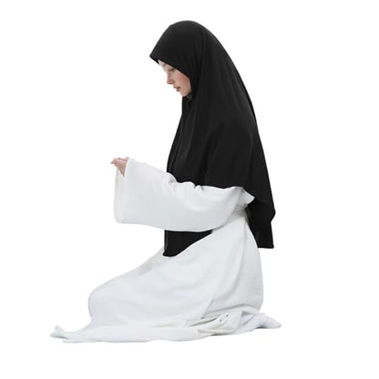 Instant Hijab 여성용 무슬림 부드럽고 신축성 있는 기도 히잡 이슬람 두바이 중동 단색 헤드스카프 - color: 블랙.