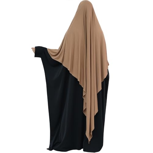 khalat Muslim Stretch Hijab Solid Color Full Cover Hijab for Women V-shaped Fashion Daily Prayer Hijab - color: Khaki