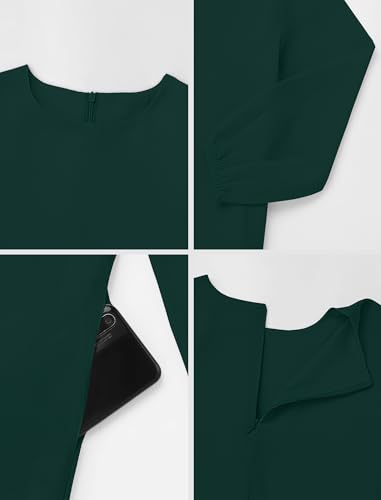 ODIZLI Kids Girls Ramadan Abaya Muslim Long Sleeve Hijab Chiffon Dress Dubai Kaftan with Pockets - color: Dark Green, size: 5-6 Years