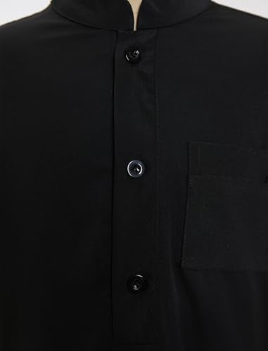 FYMNSI Kids Boys Thobe Muslim Prayer Clothes Saudi Dubai Robe Kaftan with Pockets Dishdasha Islamic Eid Ramadan Outfits 5-10T - color: Black, size: 9-10 Years