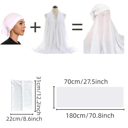Yeieeo Instant Chiffon Hijab with Undercap (Tube or Bandage Cap), Breathable, no sweat buildup,Solid Chiffon Head Wraps - color: White 1