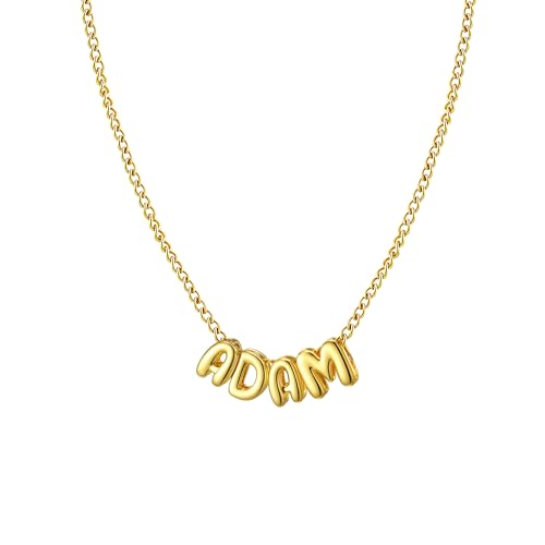 Ldurian Personalized Bubble Name Necklace, Tiny Name Plate Pendant Necklace, 14K Gold Plated Charm Cute Pre-made Jewelry for Women - size: 7 Adam