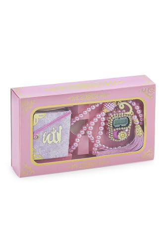 ihvan online Mini Velvet Quran Set with Islamic Finger Counter, Portable Digital Tasbeeh, Muslim Prayer Beads, Pearl Zikirmatic Beads, 3 Pieces Gift Set for Mevlüt (Pink) - color: Pink