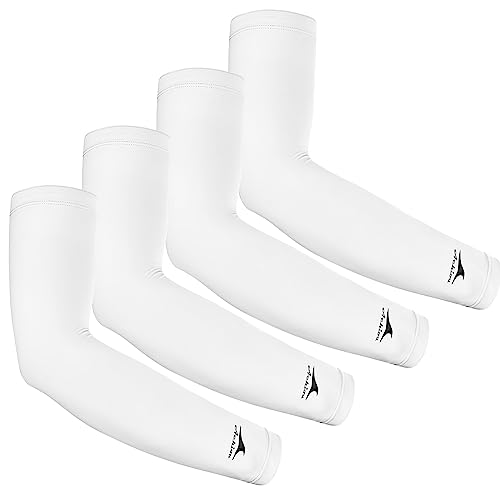 Achiou Cooling Ice Silk Arm Sleeves, Summer UV Sun Protection Compression Sleeves UPF 50+ for Women Volleyball Youth Sports - color: 4 Pairs: White