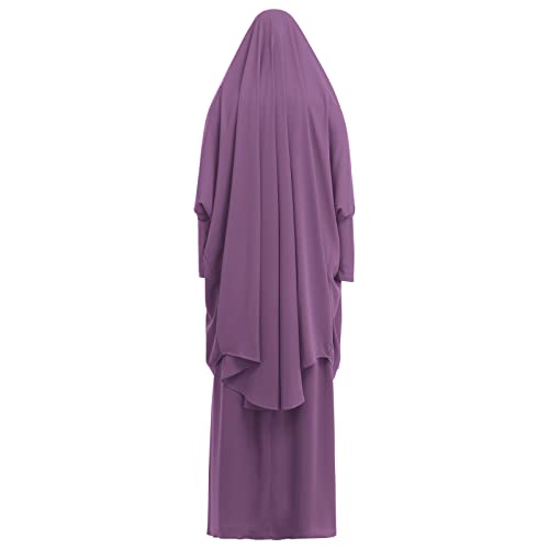 Women's Muslim Prayer Dress Hijab Scarf Eid Prayer Jilbab Khimar Niqab Burka Abaya Maxi Islamic Arabian Modest Cardi Robe - color: Deep Purple