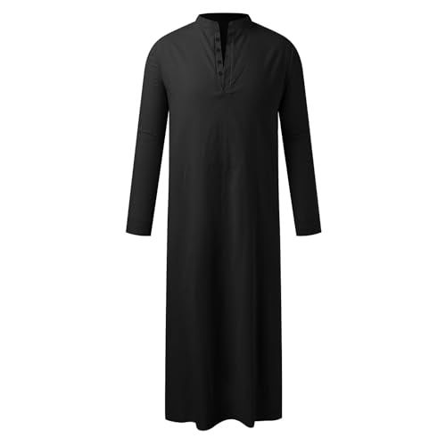 Men’s Muslim Islamic Thobe Robe Kaftan Long Sleeve Jubba Arabic Saudi Style Embroidered Formal Gown A11 - color: Black, size: X-Large
