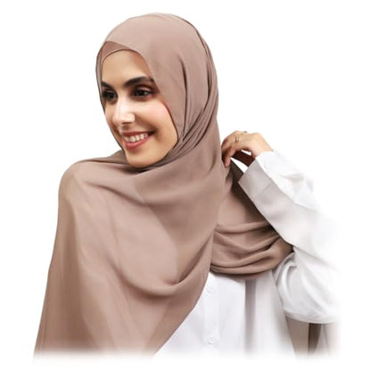 Women Instant Chiffon Hijab Set 3-in-1 Hijabs Scarf Muslim Soft Long Head Scarf with Built-in Magnets and Undercap - color: Khaki