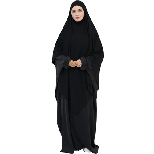 khalat Muslim Stretch Hijab Solid Color Full Cover Hijab for Women V-shaped Fashion Daily Prayer Hijab - color: Black