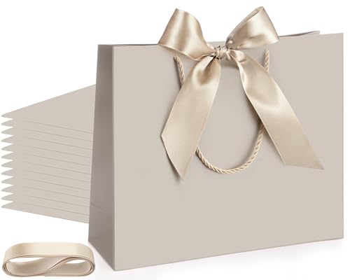 Silkfly 12 Pcs Paper Gift Bags with Handles & Bow Ribbon, Champagne - color: Champagne