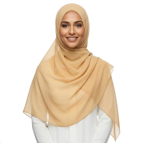 Women's Magnetic Hijab with Stitched Undercap - No Pin Chiffon Prayer Scarf - color: Beige