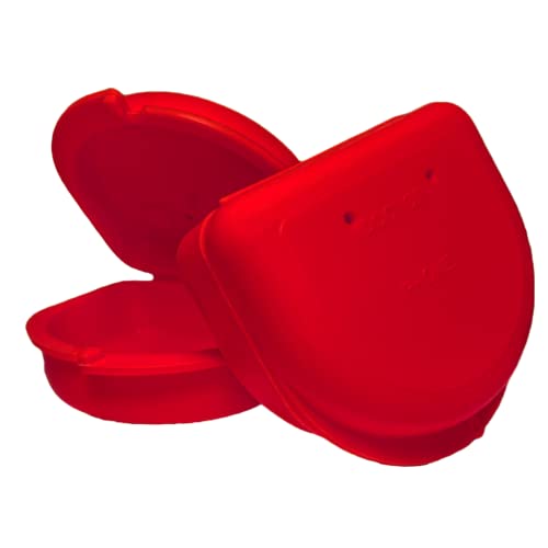Dental Retainer Cases with Vent Holes, Red, 2 Ct | High-Impact Durable Plastic, Write on ID Labels, 1-1/4" Depth, Stores Retainers, Aligners, Mouthguards, and Night Guards - color: Red