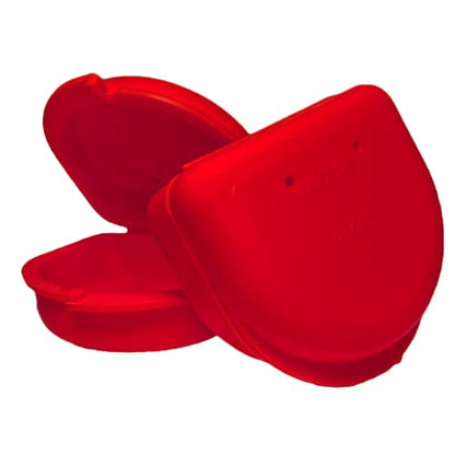 Dental Retainer Cases with Vent Holes, Red, 2 Ct | High-Impact Durable Plastic, Write on ID Labels, 1-1/4" Depth, Stores Retainers, Aligners, Mouthguards, and Night Guards - color: Red