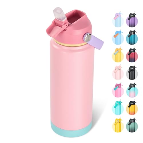 Fijinhom 24oz Insulated Stainless Steel Water Bottle, Wide Mouth Double Wall Vacuum, Silicone Straw, Sweat & Leak Proof, BPA Free Insulated Water Flask for Travel, Keep Cold 24h Hot 12h, Cherry - color: Cherry, size: 24 Ounces