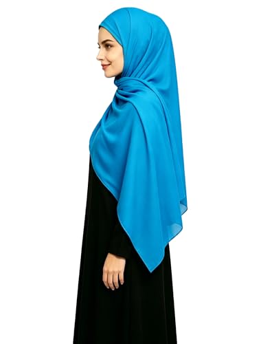 Lina & Lily Non-see-through Premium Jersey Maxi Hijab Head Scarf Wrap for Muslim Women - color: Azure Blue
