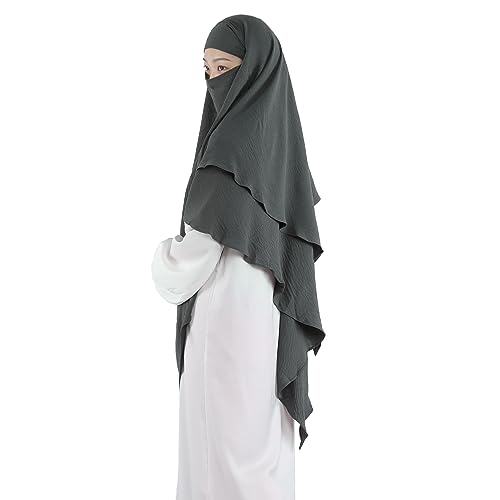 Khalat Muslim Prayer Hijab - 2 Layers Soft Breathable Islamic Dubai Women's Instant Long Hijab - color: Dark Gray