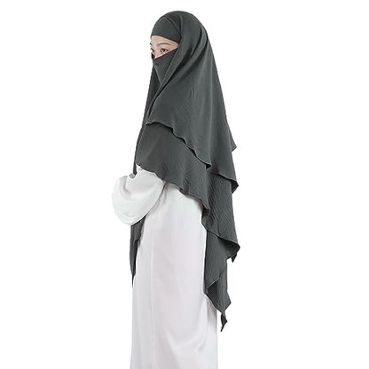 Khalat Muslim Prayer Hijab - 2 Layers Soft Breathable Islamic Dubai Women's Instant Long Hijab - color: Dark Gray