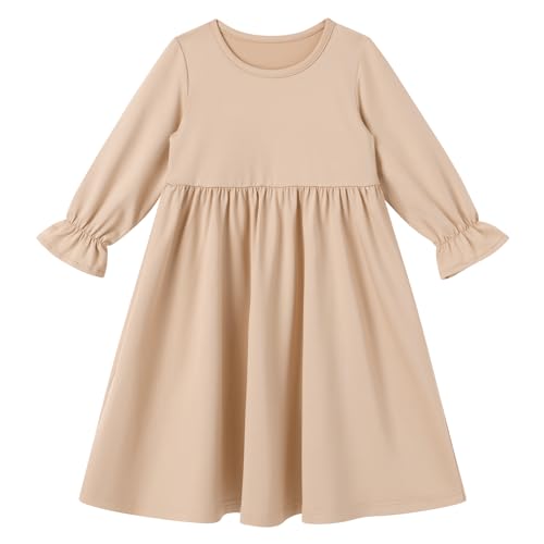 IBTOM CASTLE Abaya for Baby Girls with Hijab 2PCS Muslim Prayer Clothes Long Bell Sleeve Middle East Dubai Islamic Clothing - color: Champagne, size: 2-3 Years
