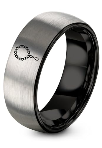 Tasbih Prayer Beads Ring - Gift for Muslim - Tungsten Carbide - Band - Black Yellow Gold Silver - Flat Dome Bevel - Men Women - Personalized Custom Engraving - 8mm - Anniversary Engagement Wedding - color: 03 - Black Grey Tungsten