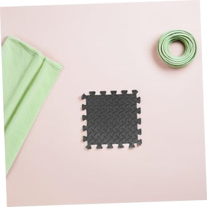 16pcs Grey Leaf Pattern Eva Foam Gym Mat Tiles with Black Edging – Interlocking Shock-Absorbing Thickened Floor Puzzle Mat for Home Workout and Play Areas